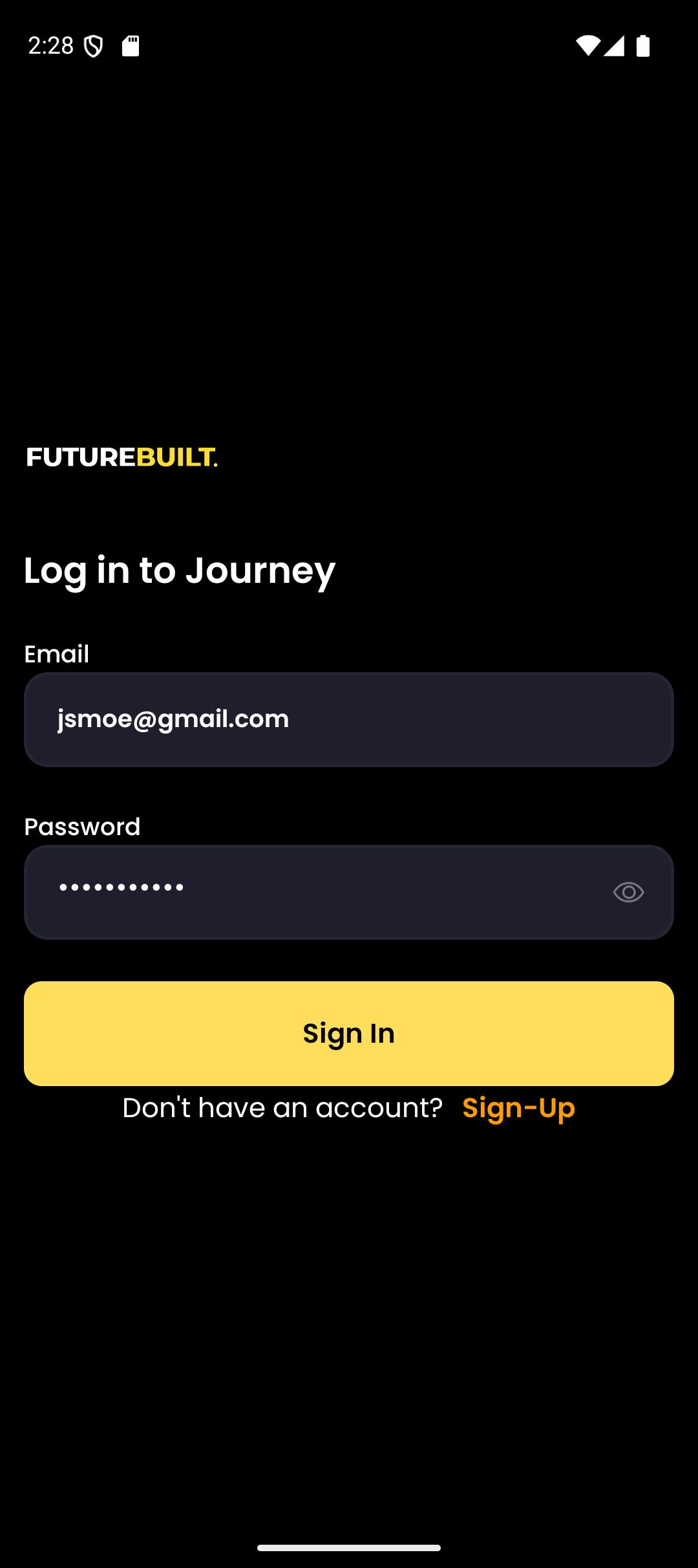 Shared sign-in screen for students and employers in Future Built